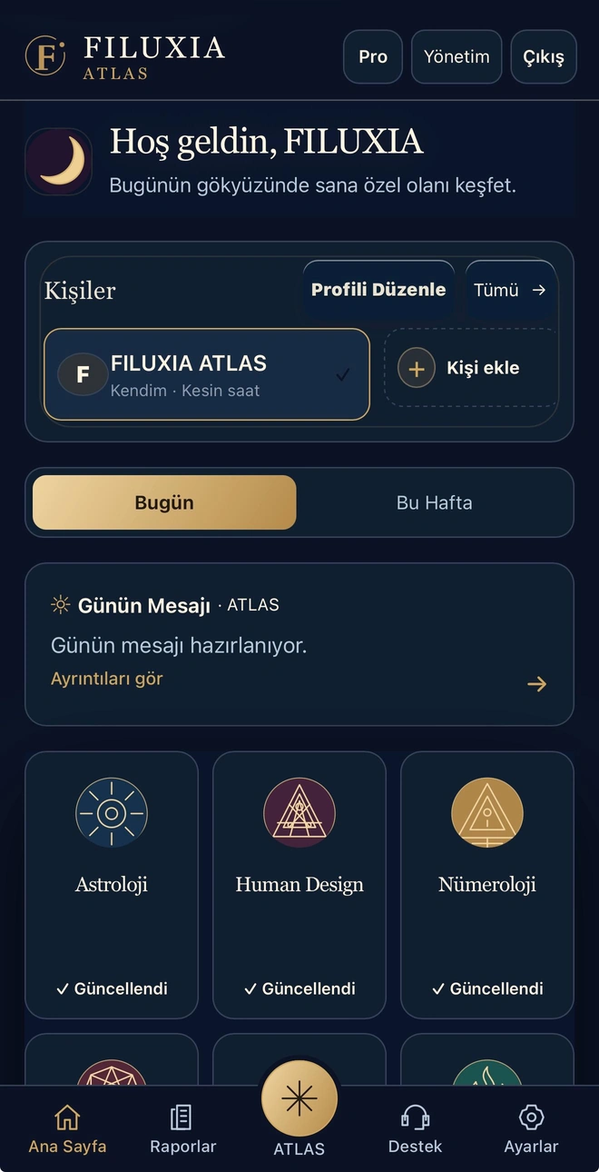 FILUXIA ATLAS uygulamasının gerçek ana ekranı