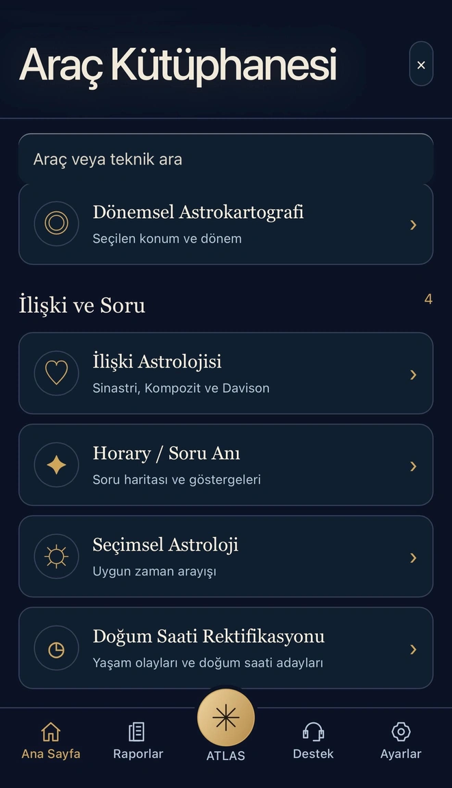 FILUXIA ATLAS uygulamasının gerçek i̇lişki ve zamanlama ekranı